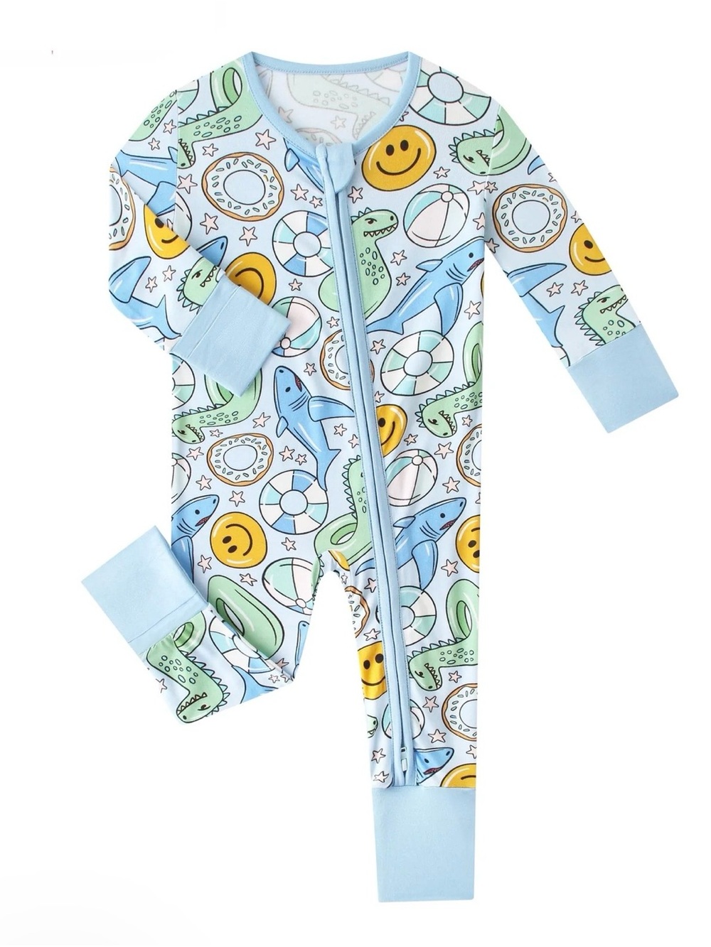BAMBOO Light Blue Ocean Friends Zip Baby One-Piece